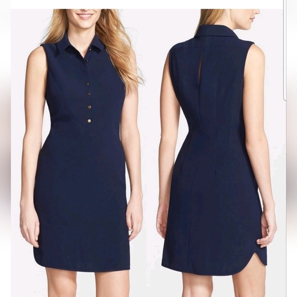 TAHARI | Kyle navy crepe sleeveless keyhole back shirt dress - Picture 11 of 11
